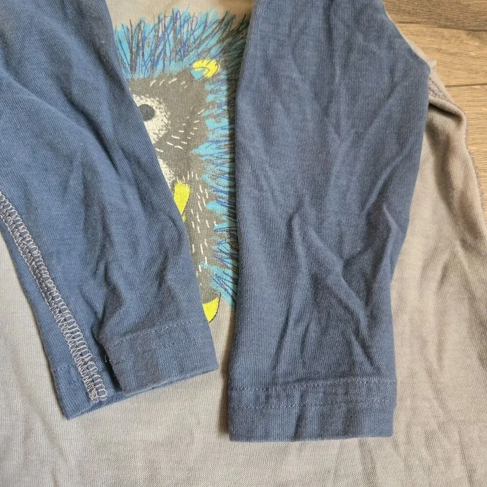 Tea Collection 3-6M Baby Romper One Piece Hedgehog Raglan Blue Grey Kidcore